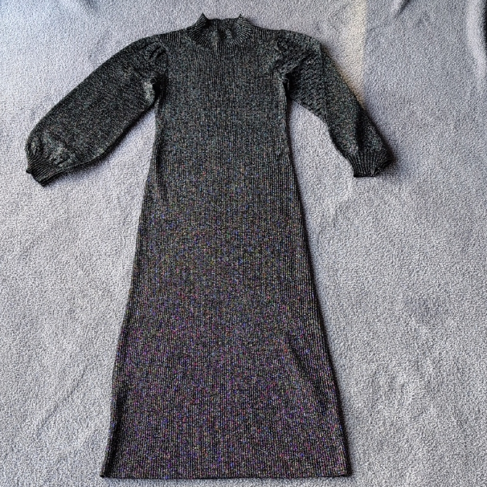 Nanette Lepore Black And Silver Mock Neck Sweater Dress Size XS